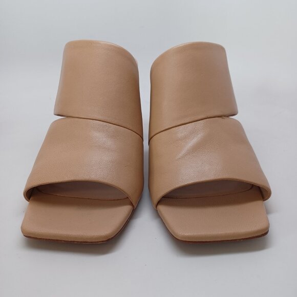 Vince Sandal Heels Nelda Square Toe Slide Neutral Tan Leather Womens 9M - Picture 4 of 16
